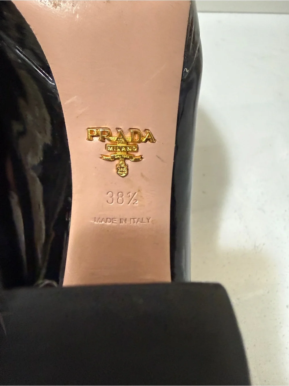 Prada Black Patent Peep-Toe Heels. Chic and very comfy, perfect for wider feet